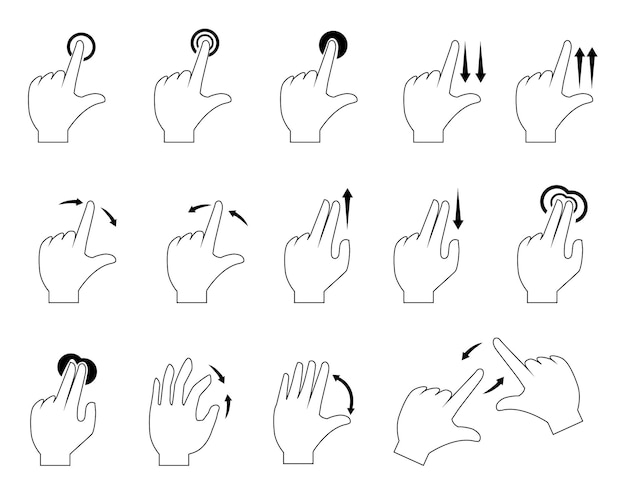 Gestes De L'écran Tactile Du Curseur De La Main. Gestes De La Main écran Tactile Interactif Glisser Le Doigt Toucher.