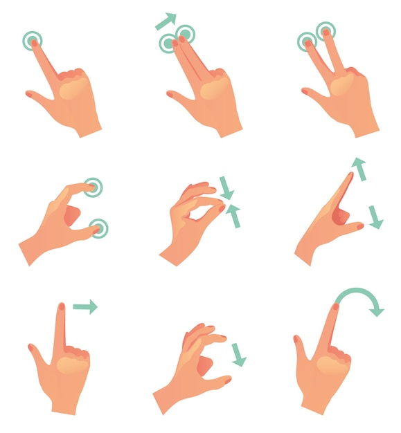 Gestes de la main pour smartphone isolé ensemble illustration d'élément de conception de dessin animé