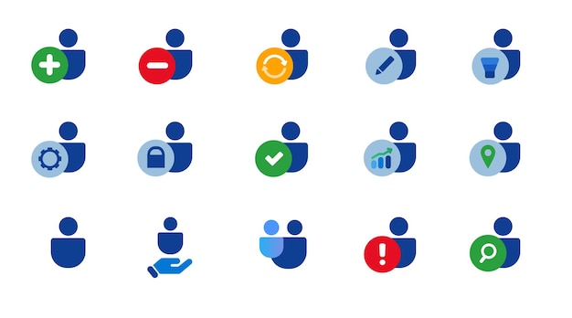 Gestion Du Profil De L'utilisateur Organisation équipe Personnes Avatar Icon Set Collection Vecteur Bleu