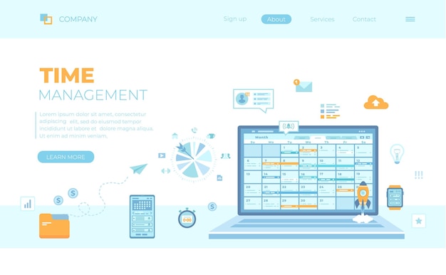 Gestion du temps organisation planification calendrier répartition des tâches ordinateur portable avec calendrier sur le