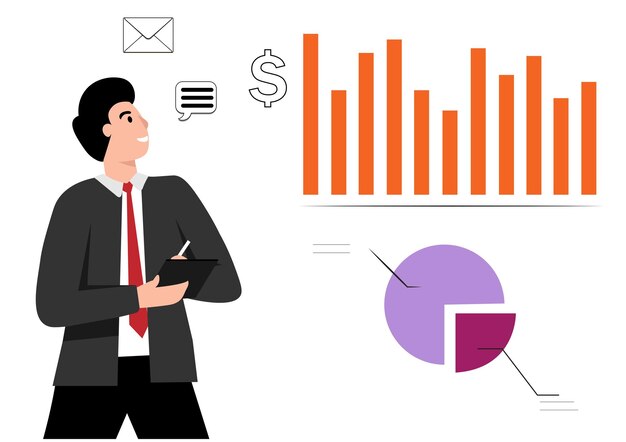 Vecteur le gestionnaire présente des diagrammes d'analyse, des rapports statistiques, financiers et stratégiques, des analyses de données et des recherches.