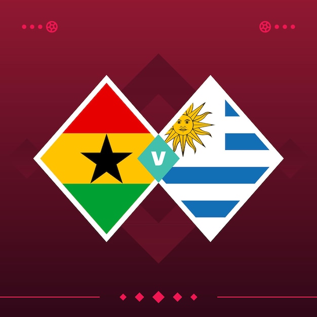 Ghana Uruguay World Football 2022 Match Contre Sur Illustration Vectorielle Fond Rouge