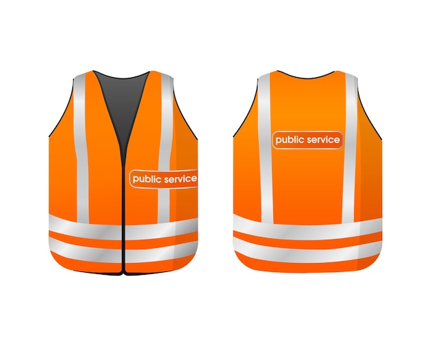 Vecteur gilet réfléchissant service public uniforme orange à rayures blanches