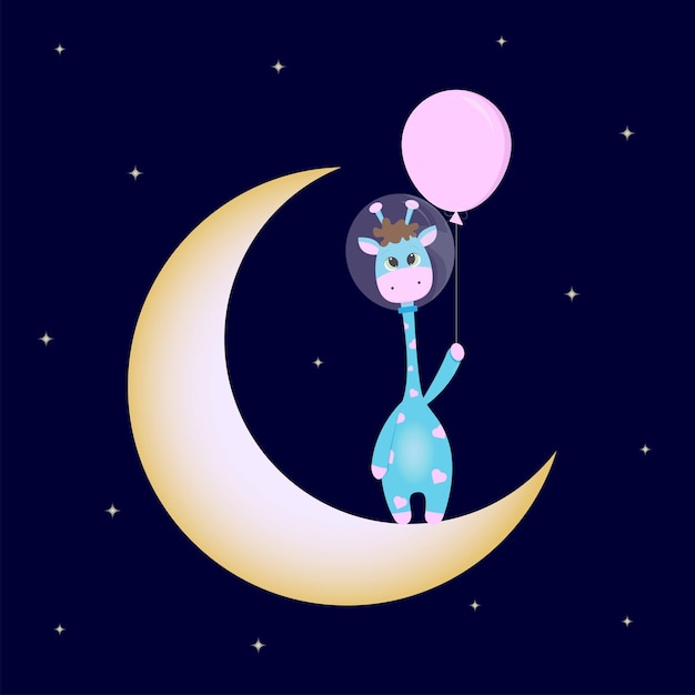 Girafe Avec Ballon Sur La Lune