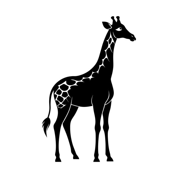 Une girafe avec un dessin en noir et blanc sur fond blanc