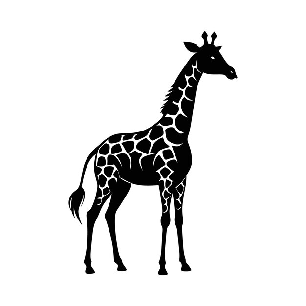 Une girafe avec un dessin en noir et blanc sur fond blanc