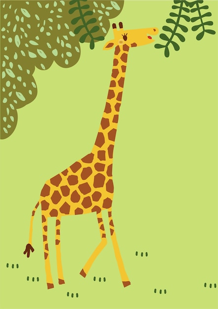 Girafe Sur Le Fond Du Paysage, Style Cartoon