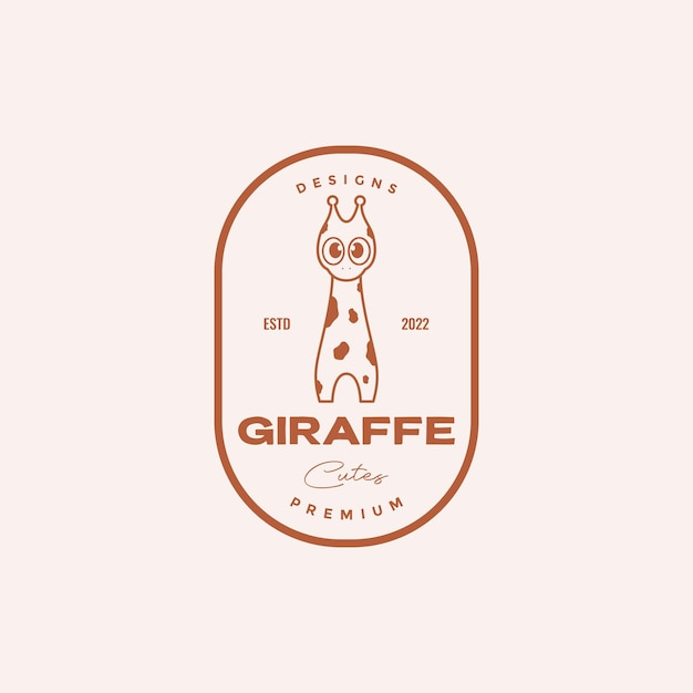 Vecteur girafe de ligne mignonne avec badge logo design vecteur graphique symbole icône illustration idée créative
