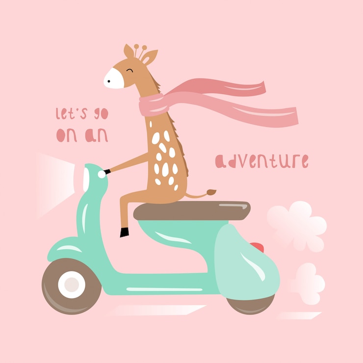 Girafe mignonne sur une carte de scooter