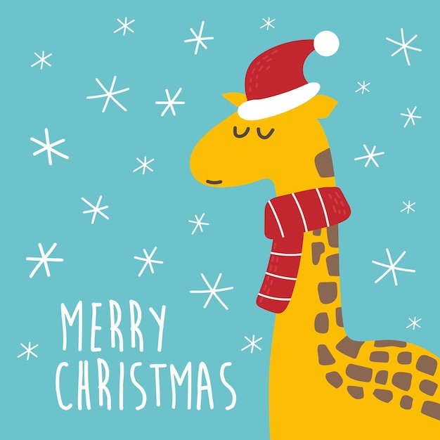 Girafe de Noël mignon en illustration vectorielle de santa hat cartoon