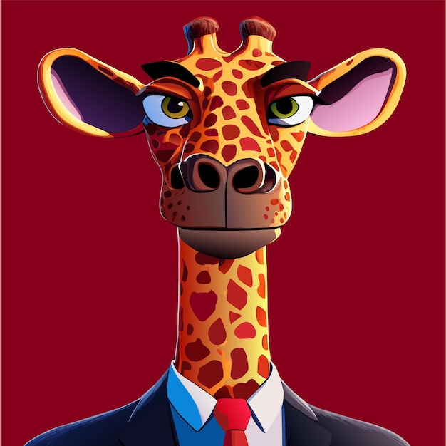 Vecteur une girafe portant un costume d'affaires dessinée à la main, un autocollant de dessin animé plat et élégant, un concept d'icône isolé