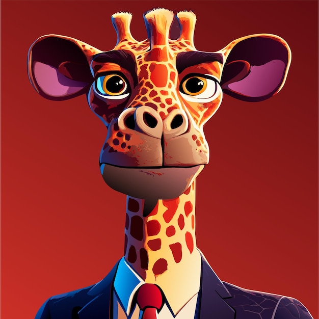 Vecteur une girafe portant un costume d'affaires dessinée à la main, un autocollant de dessin animé plat et élégant, un concept d'icône isolé