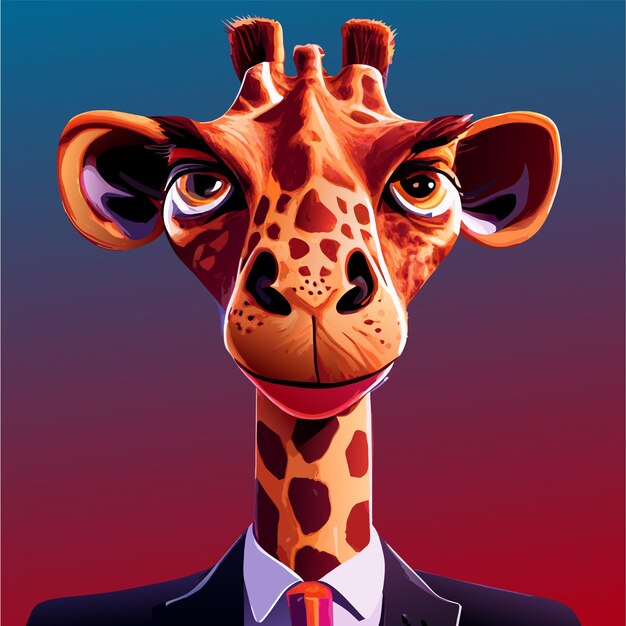 Vecteur une girafe portant un costume d'affaires dessinée à la main, un autocollant de dessin animé plat et élégant, un concept d'icône isolé