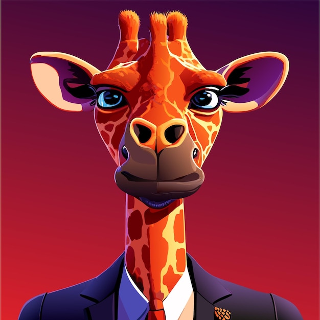 Vecteur une girafe portant un costume d'affaires dessinée à la main, un autocollant de dessin animé plat et élégant, un concept d'icône isolé