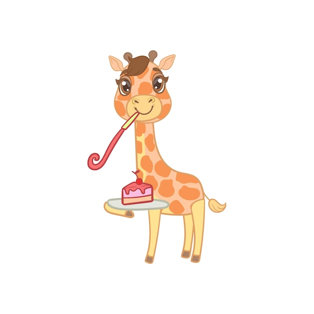 Girafe Avec Tranche De Gâteau