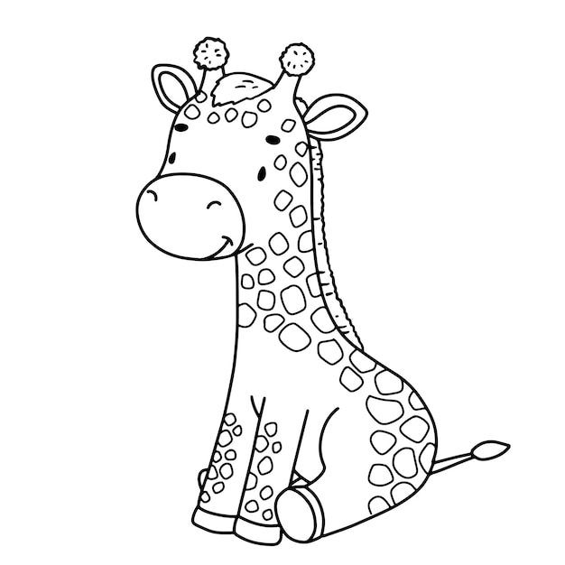 Vecteur giraffe mignonne assise illustration de contour pour les enfants animal de safari en ligne pour la page de coloriage