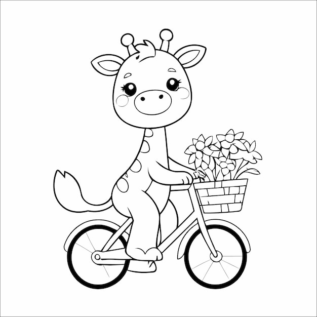 Vecteur giraffe à vélo livre à colorier vectoriel pour enfants