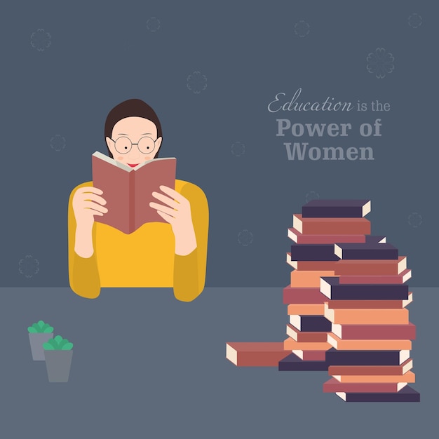 Vecteur girl, lecture, livre, femmes, education