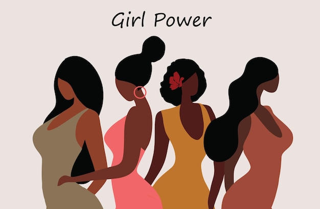 Girl Power Autonomisé Femmes Femme Noire Forte Ensemble Illustration Vectorielle