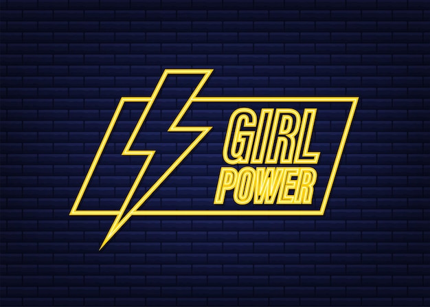 Girl Power Sur Fond Blanc. Icône Néon. Symbole De La Main Forte. Affiche De Motivation. Illustration Vectorielle De Stock.