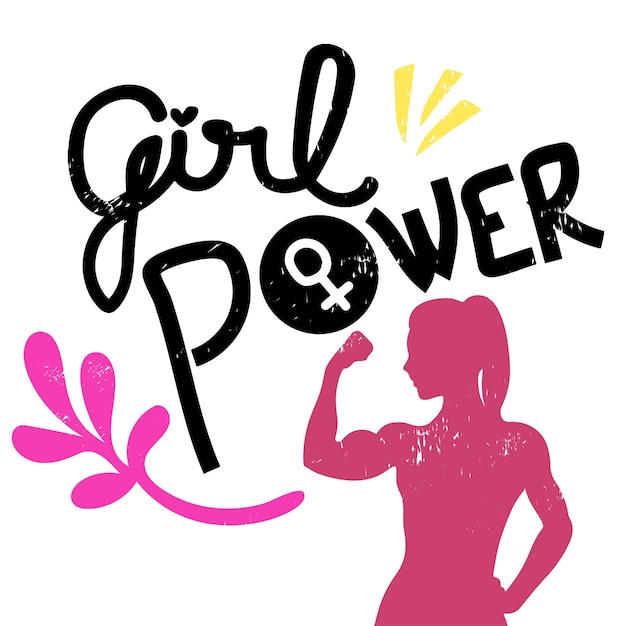 Girl Power illustration dessinée à la main Citation du féminisme réalisée en vecteur