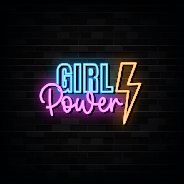 Vecteur girl power néon enseignes vector design modèle néon style