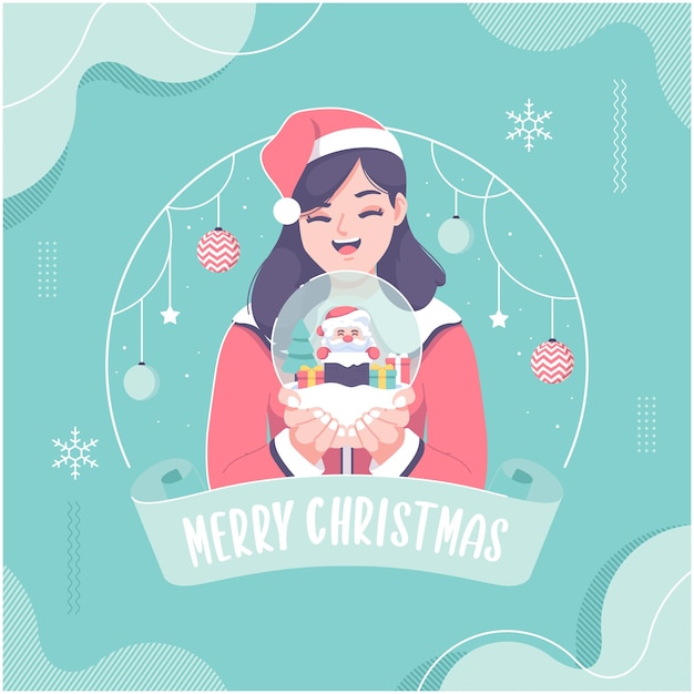 Girl, Tenue, Santa, Boule Noël, Illustration, Fond