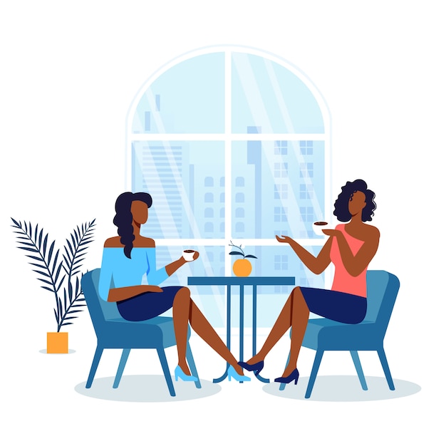 Vecteur girlfriends meeting in cafe illustration