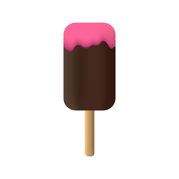 Glace Au Chocolat De Vecteur Avec Crème De Fraise Rose Illustration Vectorielle Réaliste De Bâton De Crème Glacée