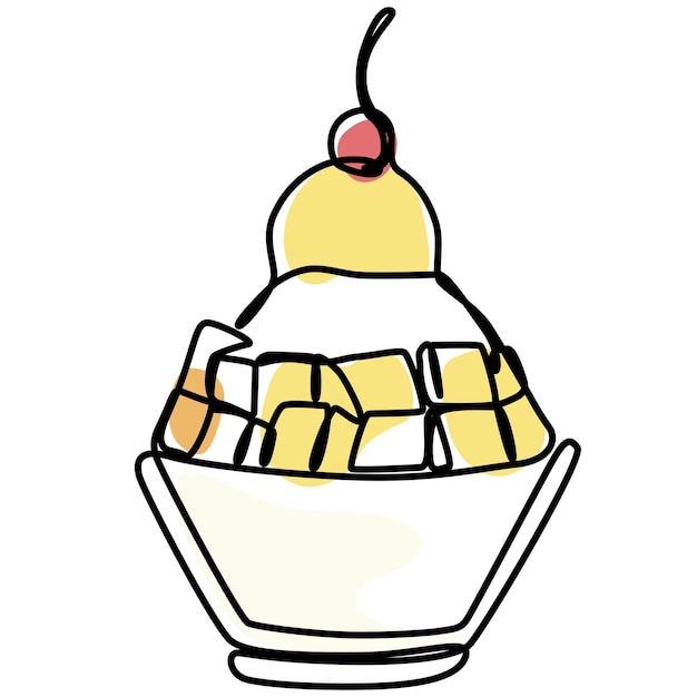 glace rasée bingsu coréen dessert sucré de style japonais dans un minimum d'une ligne continue avec couleur