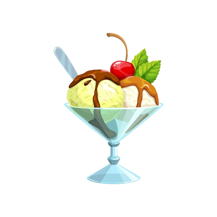 Glace à la vanille de dessin animé avec cerise en verre