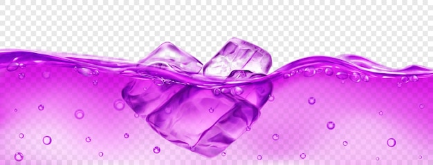Glaçons violets translucides flottant dans l'eau avec des bulles d'air isolées sur fond transparent Transparence uniquement au format vectoriel
