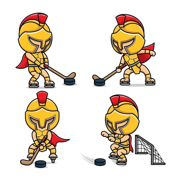 Gladiateur De Dessin Animé Mignon Jouant Au Hockey