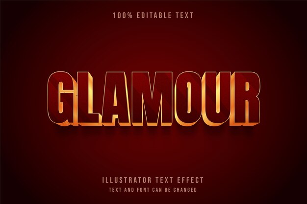Glamour, effet de texte modifiable 3d dégradé rouge style de texte ombre jaune
