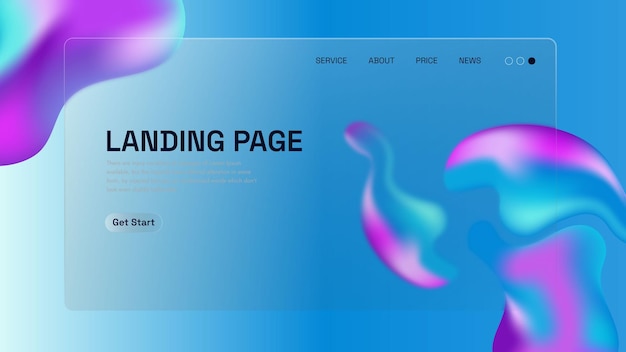 Glassmorphism UI Template Page de destination du site Web avec style de superposition de verre Illustration vectorielle eps 10
