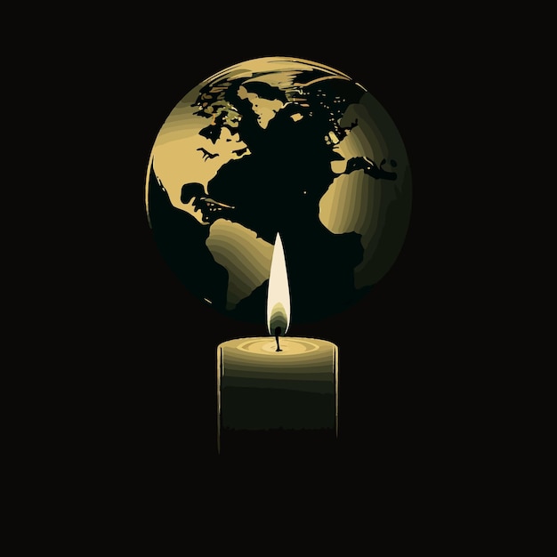 Un globe et une bougie allumée pour représenter la campagne contre le changement climatique appelée heure de la terre