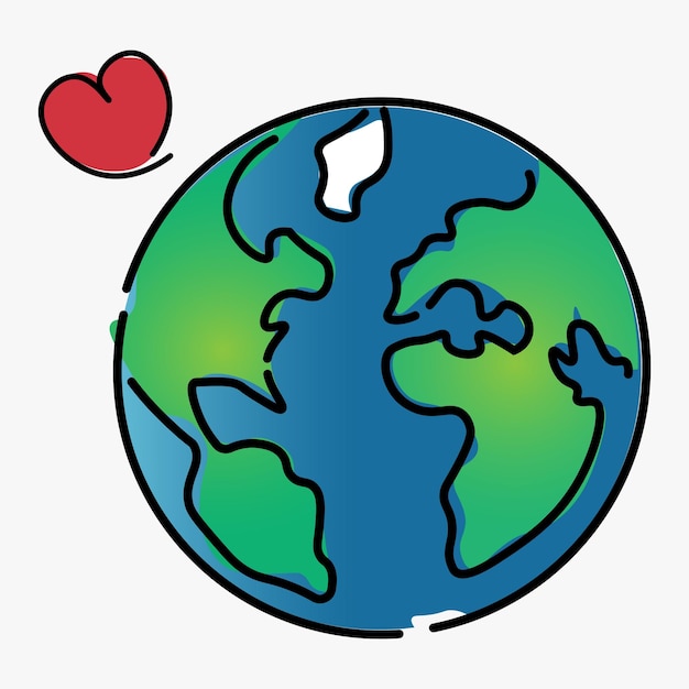 Vecteur globe de couleur bleu vert et rouge avec le signe de cœur d'amour modèle de la journée internationale de la terre