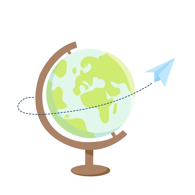 Globe dans un style plat avec avion en papier retour à l'icône clipart voyage scolaire