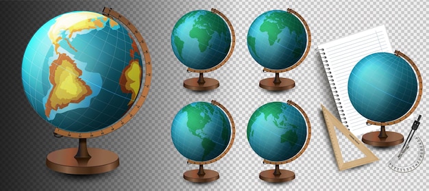 Globe De L'école Vecteur Globe 3d Réaliste De La Planète Terre Avec La Carte Du Monde Libre D'icône Isolé Sur Fond Blanc