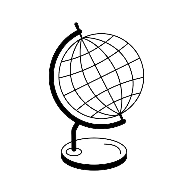 Globe De Griffonnage Isolé Sur Support Noir Et Blanc Contour Vecteur Icône Fournitures Scolaires Retour à L'école élément De Conception Pour Bannière Autocollant Couverture Carte Postale Icône Affiche Web