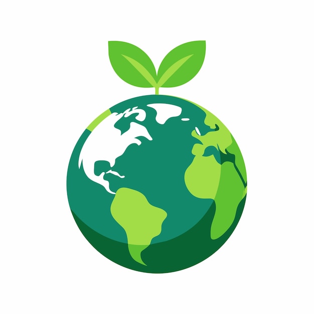 un globe avec une plante verte dessus et une planète verte en haut