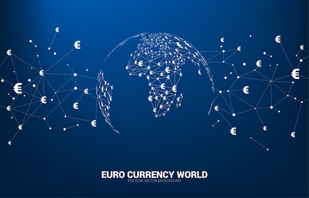 Globe Terrestre Avec Ligne Connectée Argent Euro Monnaie Icône Polygone Dot.