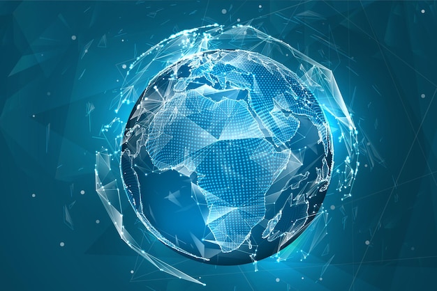Globe vectoriel planète terre à partir de points concept traitement bigdata et collecte de données