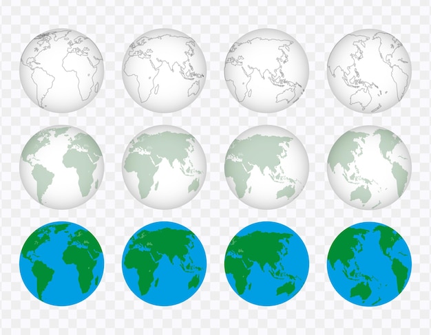 Des globes transparents réalistes de la Terre en forme de globe idéal pour les dessins de cartes du monde