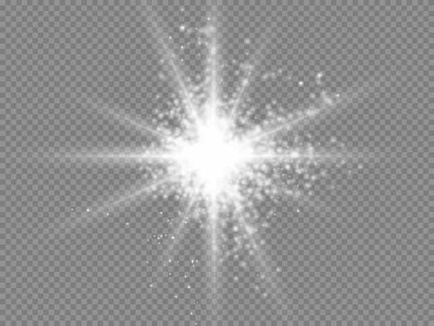 Vecteur glow isolé blanc transparent effet de lumière set lens flare explosion glitter line sun