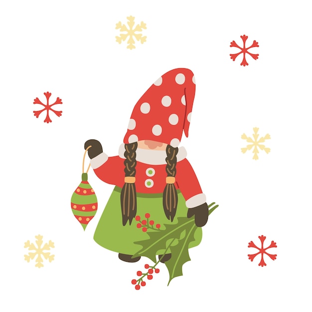 Gnome Avec Boule De Noël Et Houx