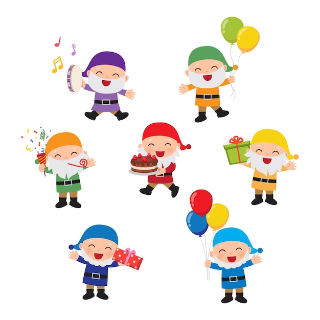 Gnome Coloré Mignon Célébrant La Fête D'anniversaire Avec Des Ballons Et Des Cadeaux