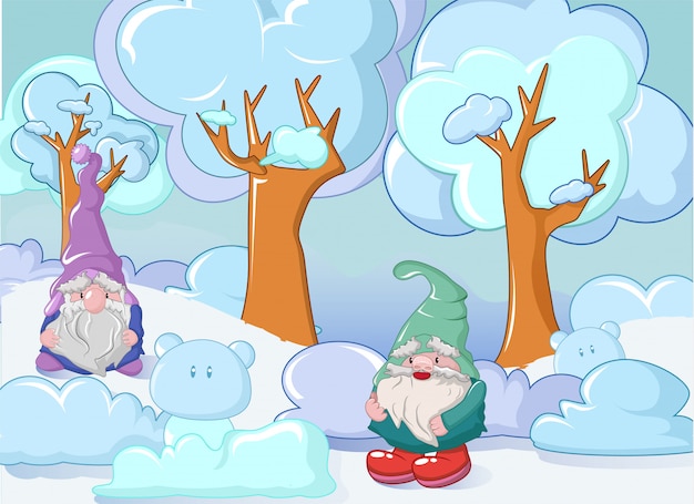 Gnome Dans Le Concept D'hiver, Style Cartoon