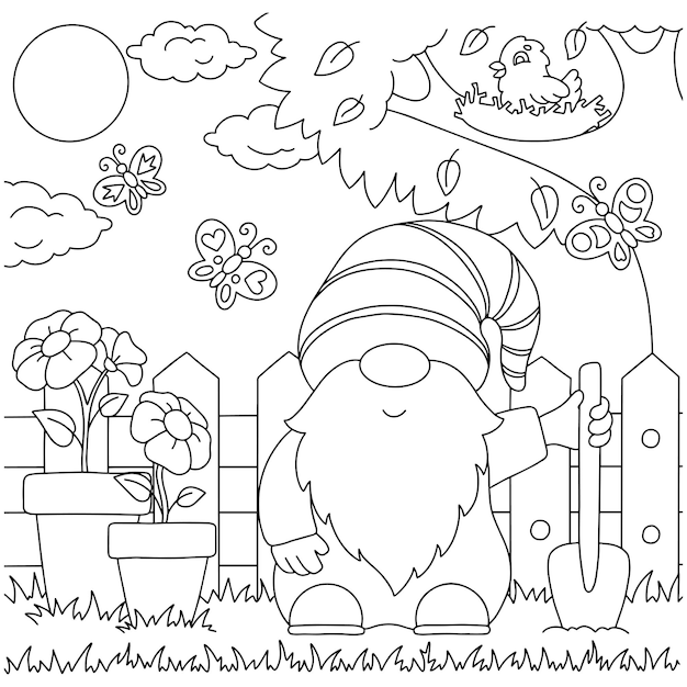 Gnome Dans Le Jardin Page De Livre De Coloriage Pour Des Enfants