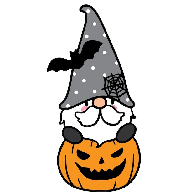 Gnome Halloween, vecteur de personnage de dessin animé mignon.